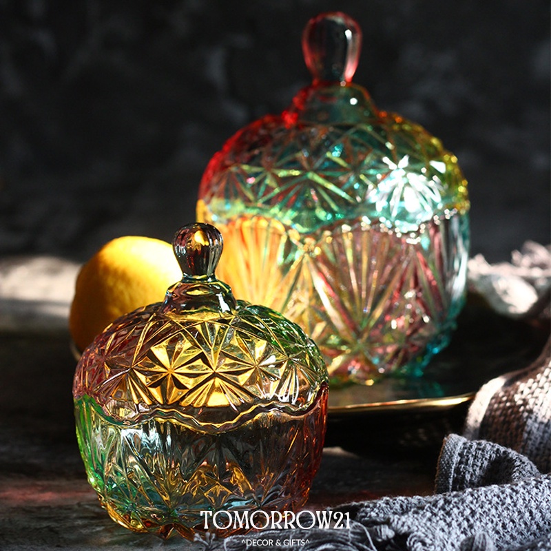 Combo Thố Mứt Thuỷ Tinh Pha Lê Kim Cương Cầu Vồng, hộp mứt tết, decor chụp ảnh, trang trí nhà cửa, làm quà tặng