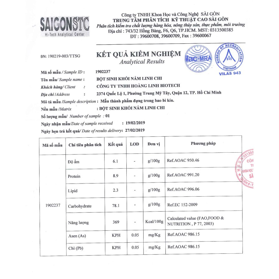 [Hoàng Linh Biotech] - Bột Sinh Khối Nấm Linh Chi (20gói/hộp)