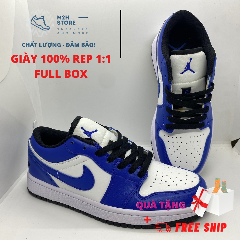 Giày Thể Thao Nam Nữ Sneaker Air Jordan 1 Cổ Thấp Xanh Dương Full Size 2022 Cao Cấp