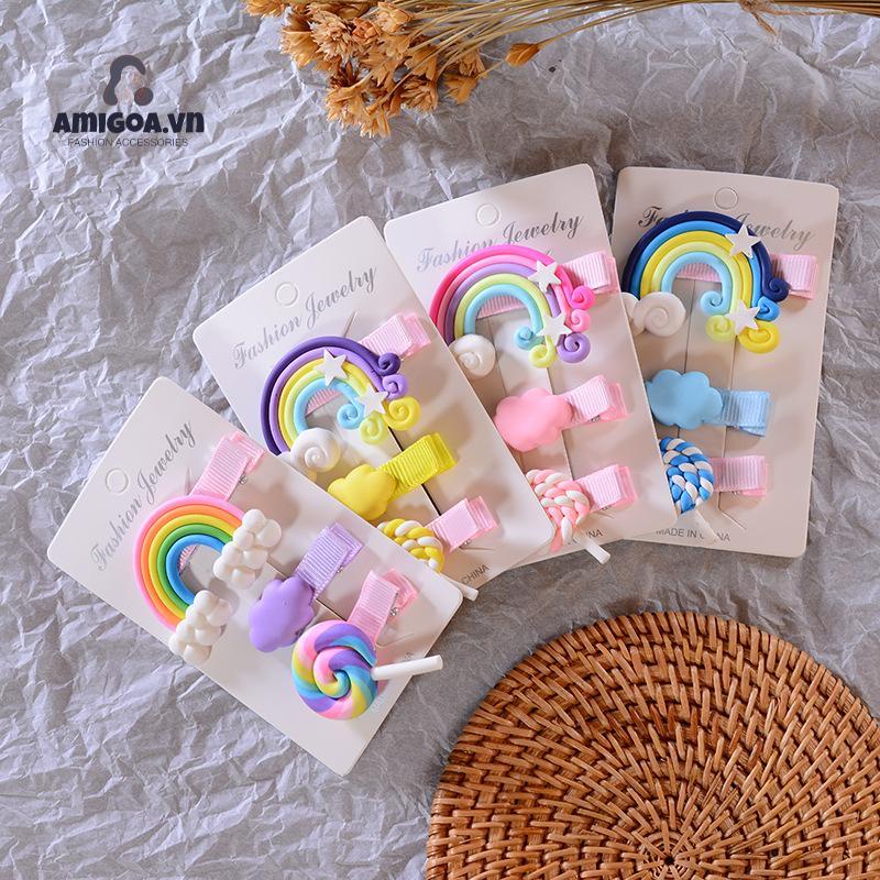 Kẹp Tóc Đất Sét Mềm Họa Tiết Cầu Vồng Dễ Thương Cho Trẻ Em