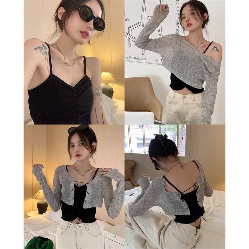 Set áo cadigan & 2 dây