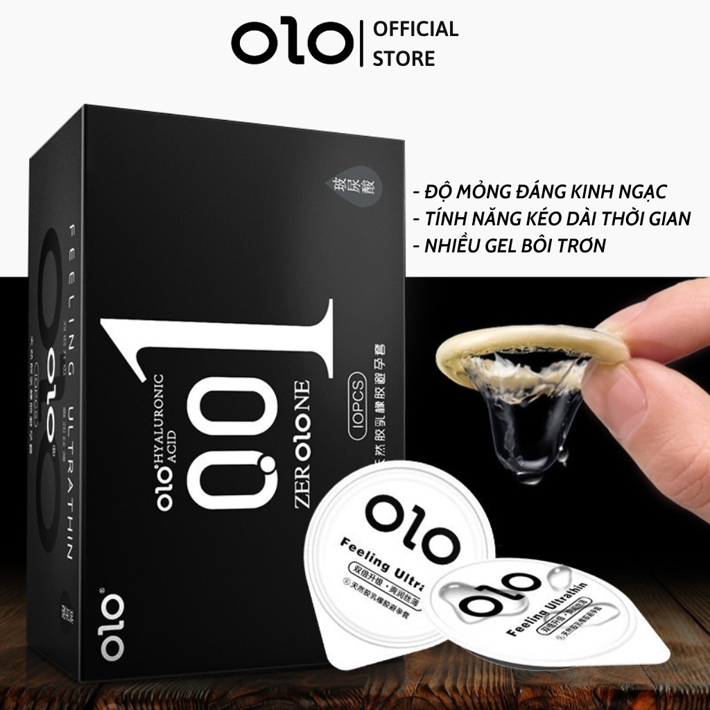 Bao cao su siêu mỏng 001 OlO nhiều gel bôi trơn bcs chống xuất tinh sớm Feeling Utrathin hộp 10 cái