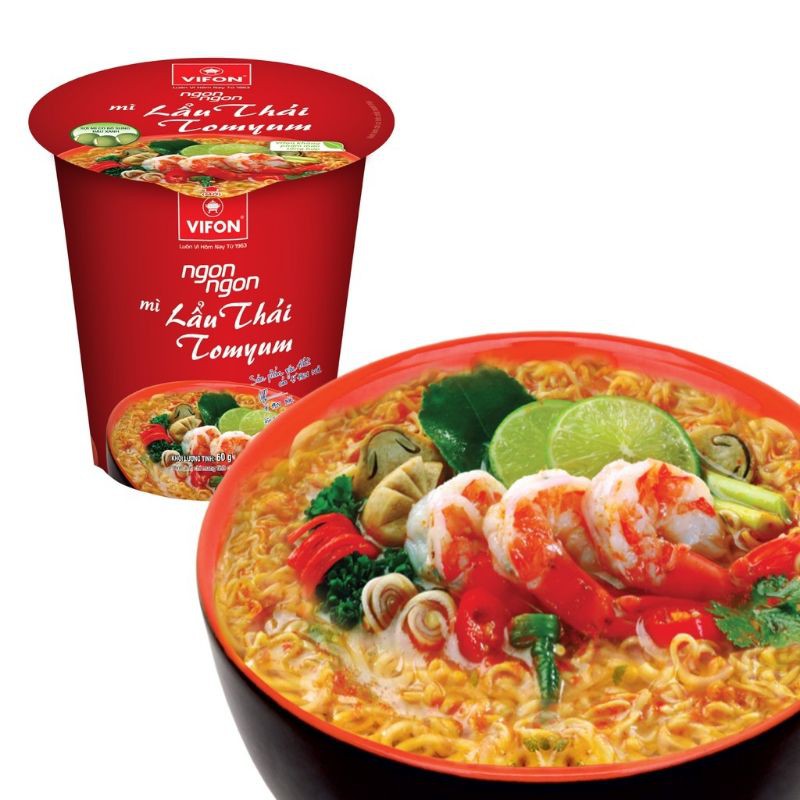 Mì Ly Ngon Ngon Lẩu Thái Tomyum 60g/ly Vifon [Thùng 24 Ly]