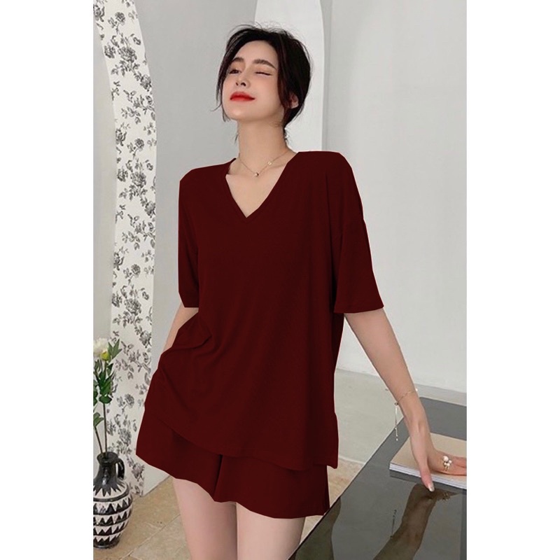 Set bộ đồ mặc nhà áo tay lỡ quần sooc chất cotton lụa mùa hè, set đồ thun lạnh phong cách năng động thể thao B21