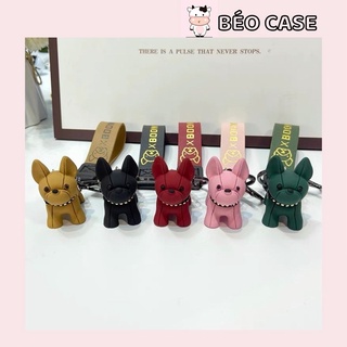 Móc khoá chó bulldog đủ màu chống bẩn kèm dây da
