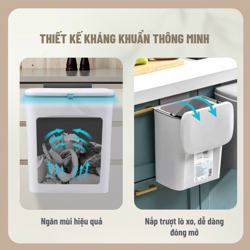 Thùng rác treo tủ bếp có nắp đậy thông minh hiệu MegaHome chính hãng, treo tường dán tường