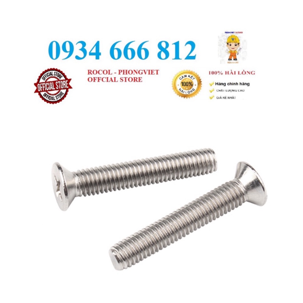 Vít pake đầu bằng INOX 304 M6, M6X12, M6X16, M6X20,M6X25,M6X30,M6X35,M6X40