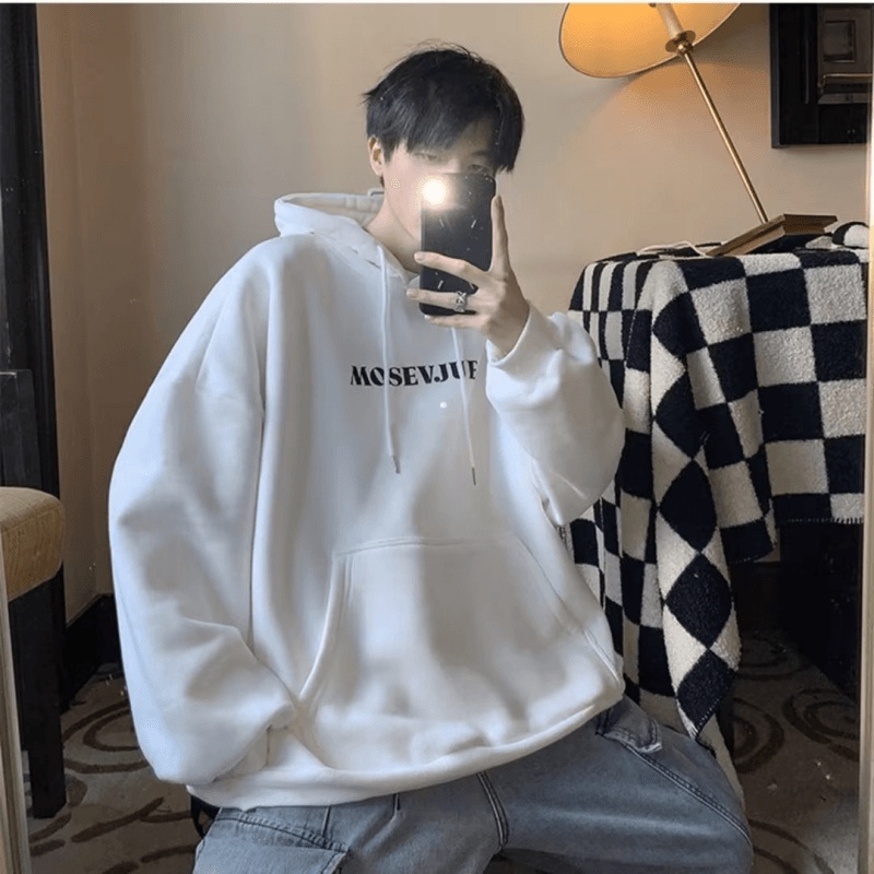 Áo Hoodie Dáng Rộng In Chữ Phong Cách hip hop Đường Phố Hàn Quốc Thời Trang Mùa Đông Cho Nam Cỡ M-5XL