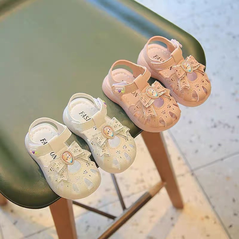 Sandal có nơ elsa cho bé gái  - Dép quai hậu rọ tập đi cho bé da Pu đế dẻo êm chân có quai dán nơ điệu đà 661