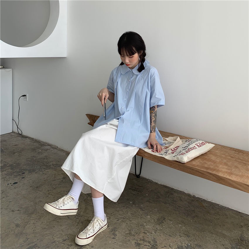 Áo sơ mi ngắn tay dáng rộng phong cách Hàn thời trang cho nữ