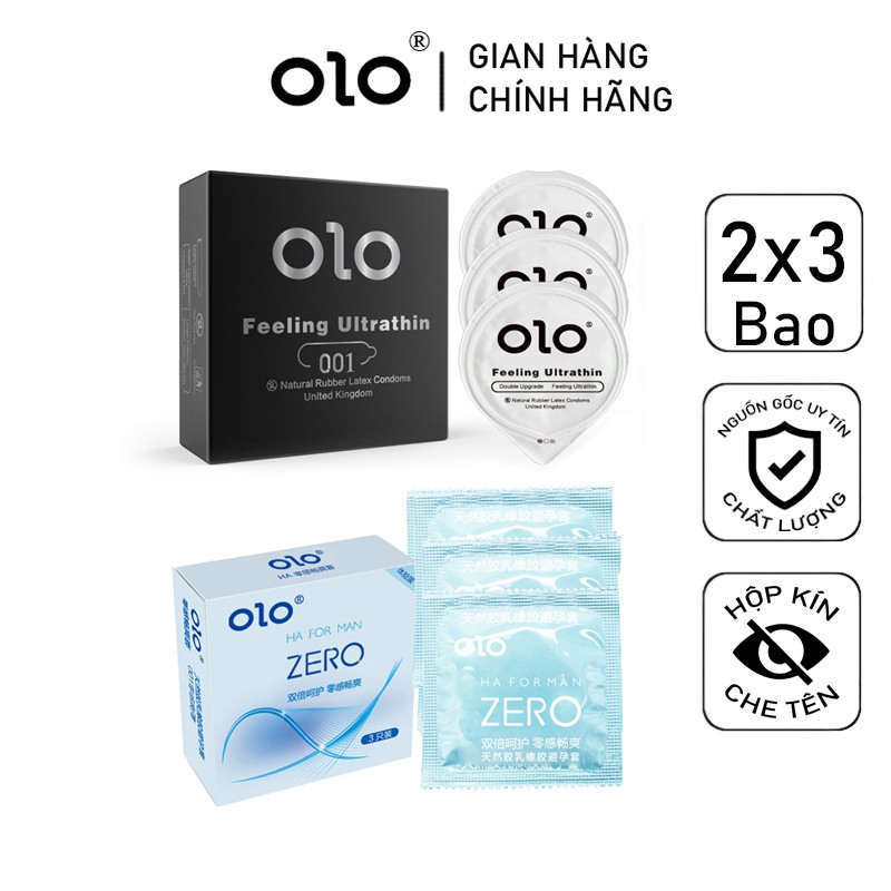 BCS Combo Bao Cao Su Siêu Mỏng OLO 001 Feeling Ultrathin và Bao Cao Su Siêu Mỏng ZERO HA FOR MAN 6 bcs