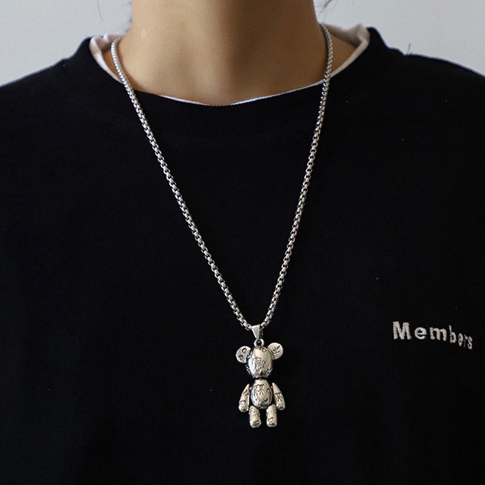 Vòng cổ Thép Titan Dày Mặt Hình Gấu Phong Cách Hip Hop Hàn Quốc Thời Trang