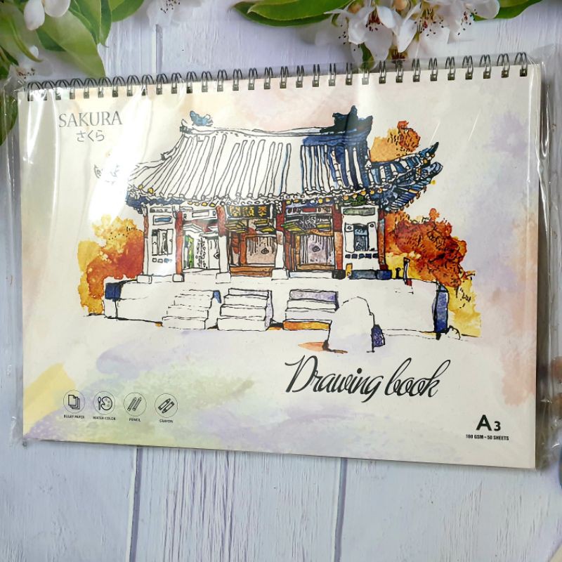 Sổ vẽ màu nước Sakura a3 50 tờ, sketchbook a3 hàng Việt chất lượng cao