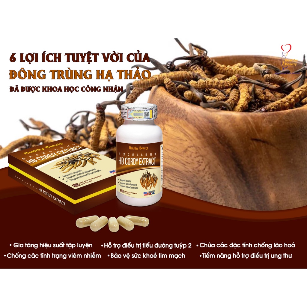 Viên đông trùng hạ thảo Cordyceps HB Cordy Extract lọ 60 viên - Bồi bổ cơ thể, ăn ngủ ngon