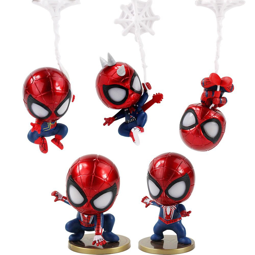 Bộ 5 mô hình người Nhện kiểu Chibi Cute - Infinity War Spiderman - Action Figure Spider - Man Peter