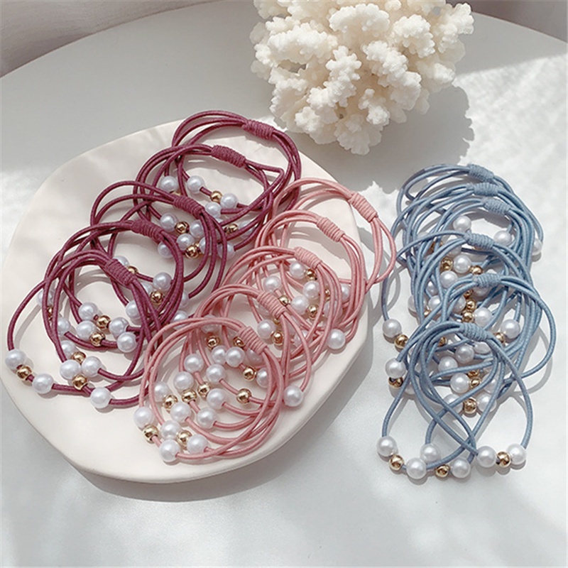 Set 10 Dây Cột Tóc Co Giãn Đính Ngọc Trai Thời Trang Cho Nữ