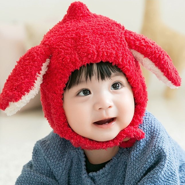 Mũ len thiết kế tai thỏ cho bé trai và bé gái sơ sinh