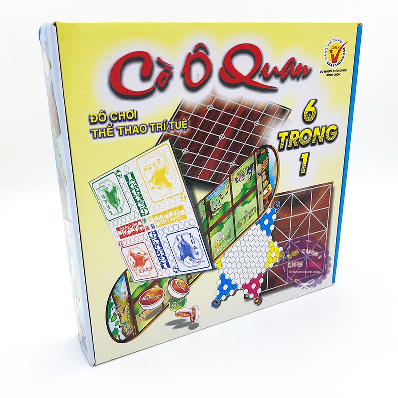 Đồ chơi cờ ô quan 6 trong 1: cờ caro, cờ gánh, cờ cá ngựa, cờ caro, cờ vây ô ăn quan