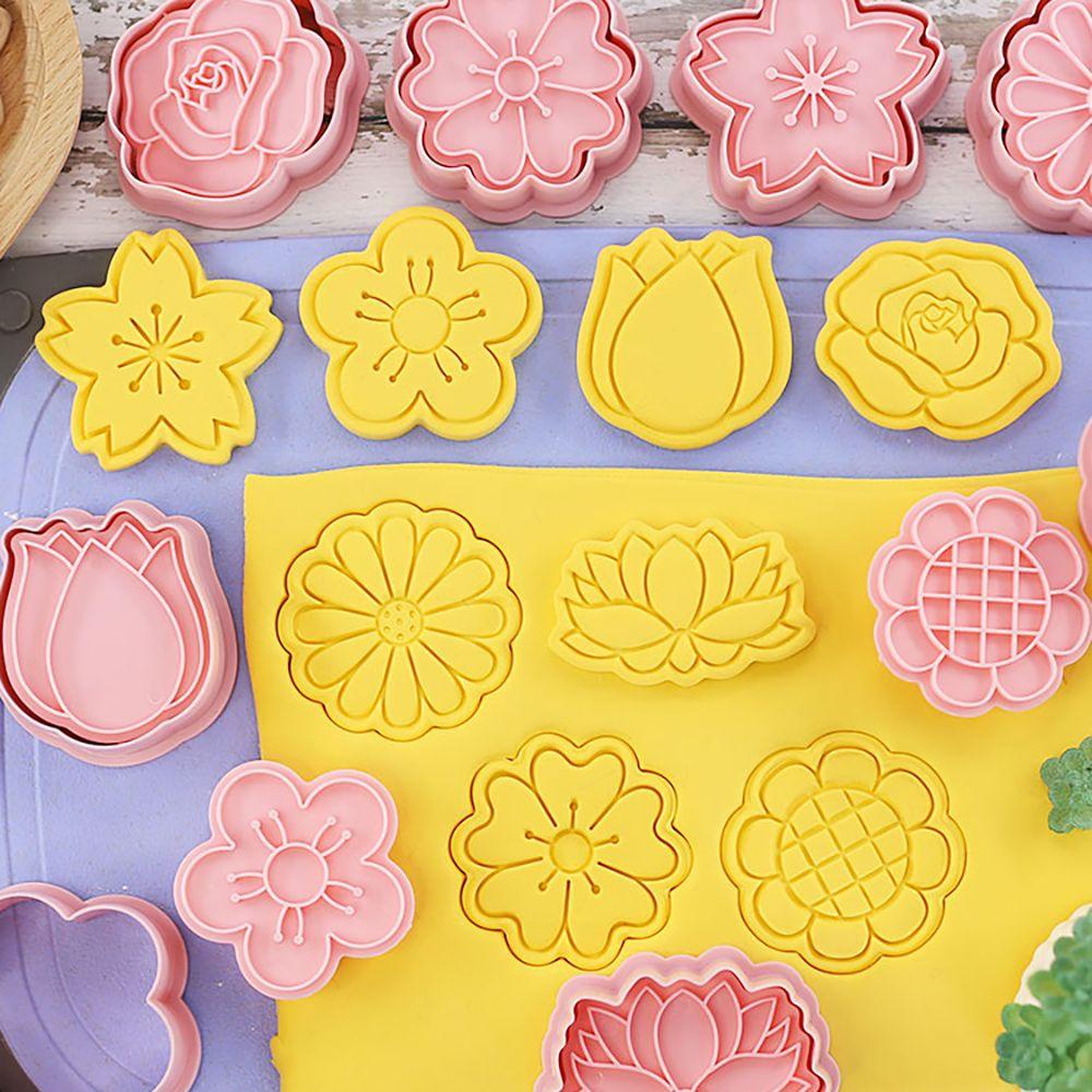 CONOPERY Bộ 8 Khuôn Làm Bánh Quy Bằng Nhựa Hình Hoa Hoạt Hình 3D DIY