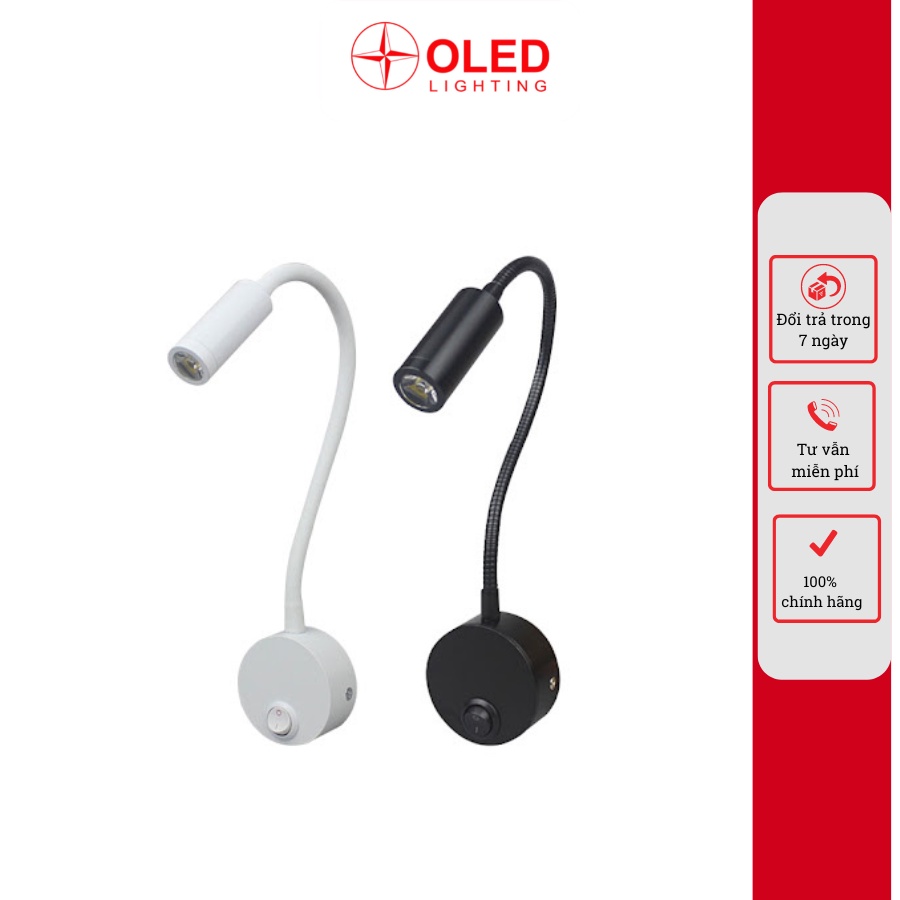 Đèn đọc sách Oled mini gắn tường ở đầu giường chip led COB vỏ trắng ánh sáng vàng - MS: 03 - Bảo hành 2 năm