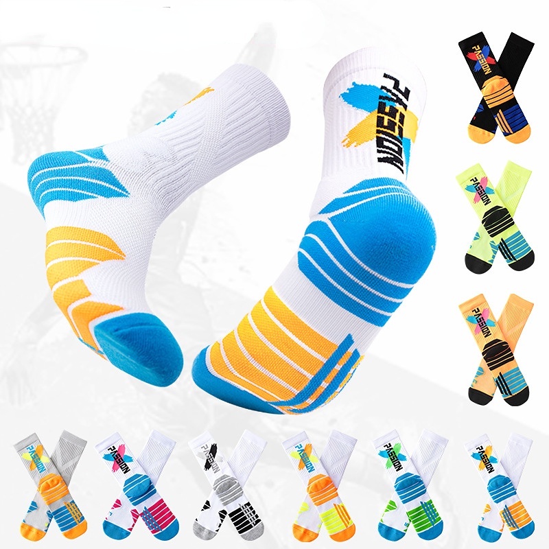 Vớ thể thao cổ cao chất liệu dày thấm hút màu sắc tương phản thời trang cho nam