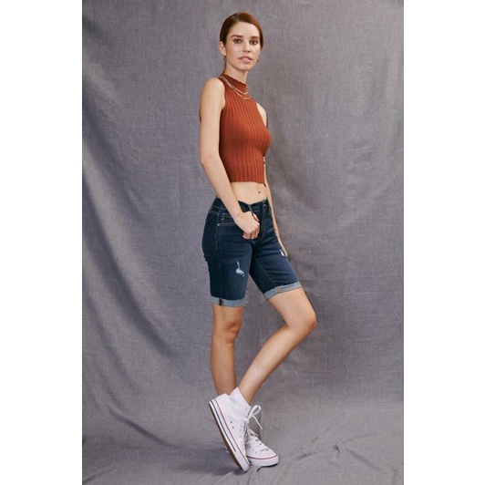 Quần Short Jeans họa tiết vẩy xước gập gấu cho nữ