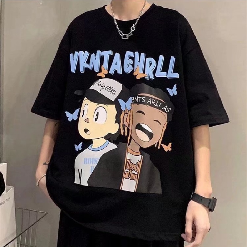 Áo Thun Tay Ngắn Dáng Rộng In Họa Tiết Hoạt Hình Phong Cách Hip Hop Nhật Bản Thời Trang Cho Nam Và Nữ Size M-8XL