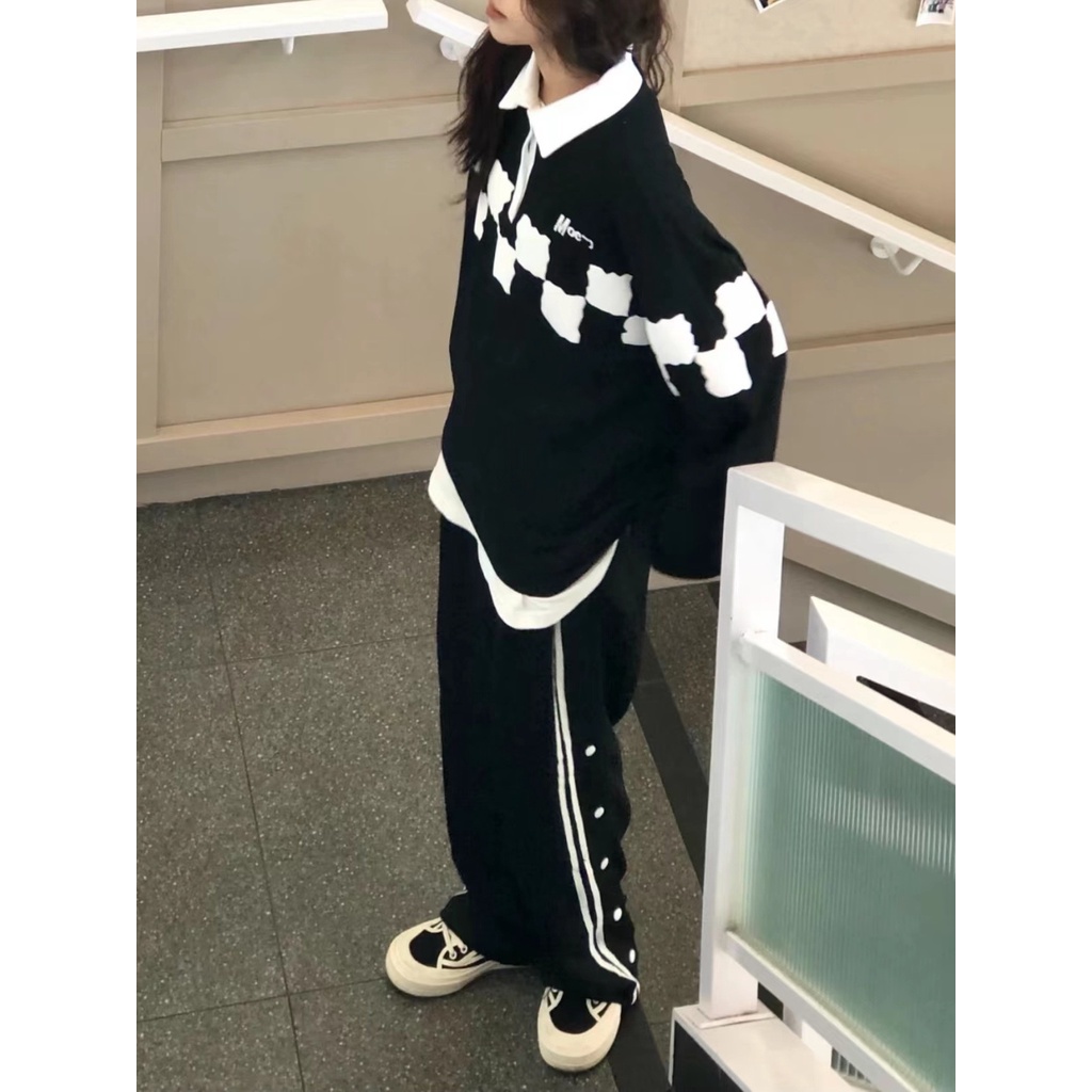 Áo Nỉ Nữ Dài Tay Cổ Bẻ Form Rộng Thời Trang Hàn Mới