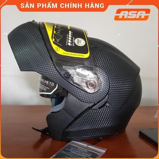 Mũ bảo hiểm Fullface Lật hàm 2 kính Royal M179 đen nhám vân Carbon - ASA HELMETS