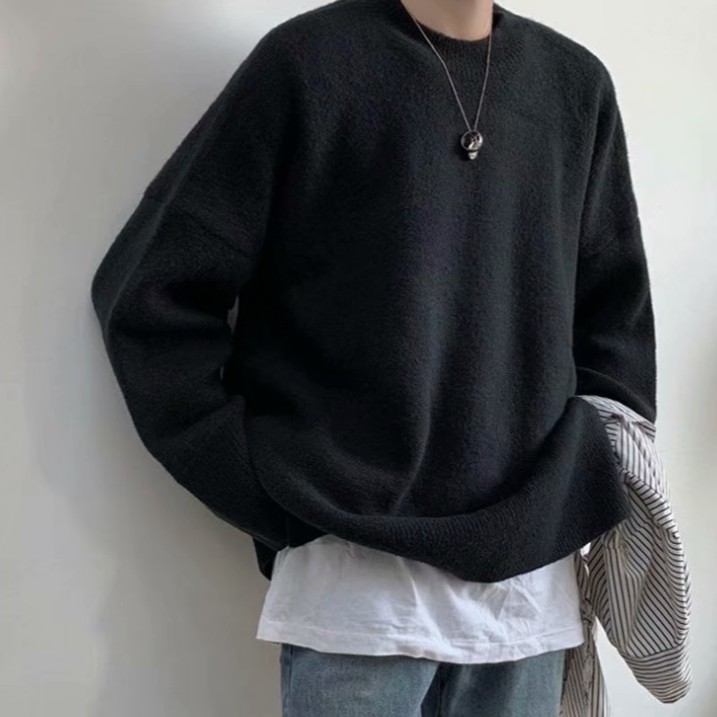 Áo sweater cổ cao vừa vải dày dáng rộng thời trang thu đông phong cách Hàn Quốc Hồng Kông dành cho bạn nam
