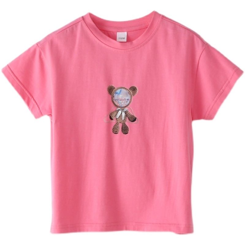 Áo Thun Cotton Ngắn Tay Cổ Tròn In Chữ Thời Trang Mùa Hè Cho Bé Gái