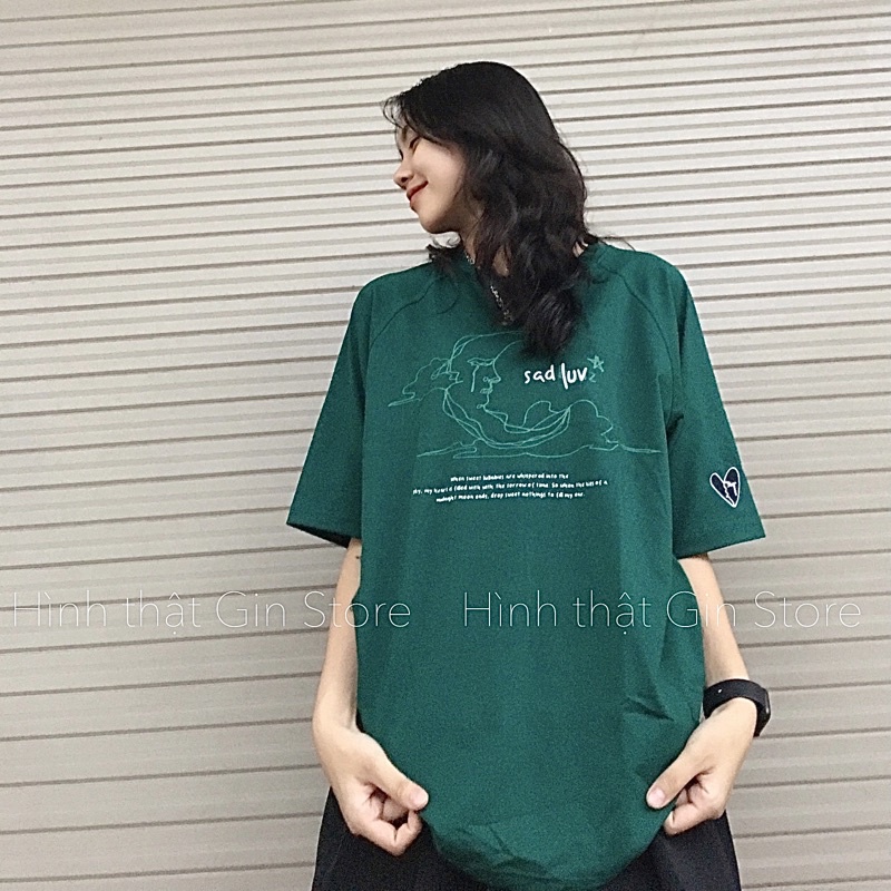 Áo thun tay lỡ Sadboiz Sadluv form rộng unisex Full Tag - Áo phông xanh lá Sadboiz nam nữ phong cách Ulzzang