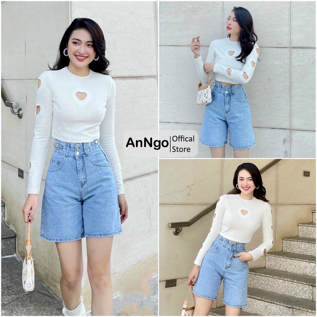 Quần jean ngố nữ lưng cao ống rộng phối kiểu độc đáo, chất vải denim bền đẹp AnNgo - AT179