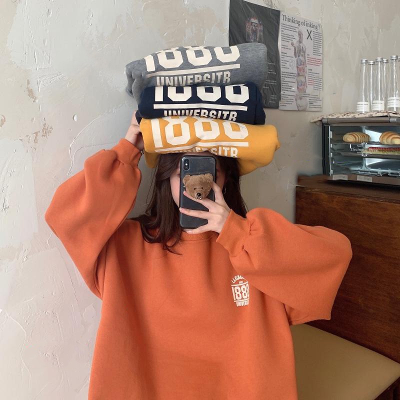 Áo sweater nữ tay dài màu trơn đơn giản thời trang phong cách Hàn Quốc