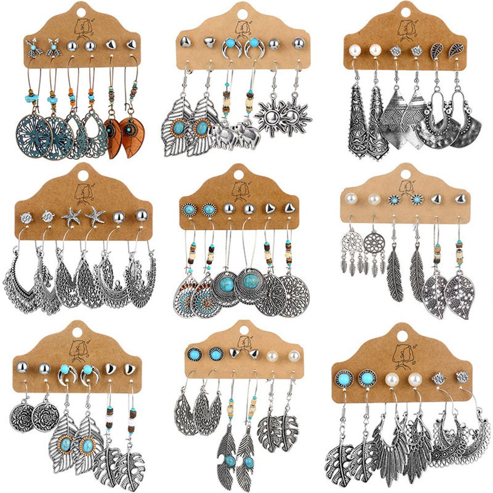 Set 6 đôi khuyên tai thiết kế phong cách vintage dành cho phái nữ