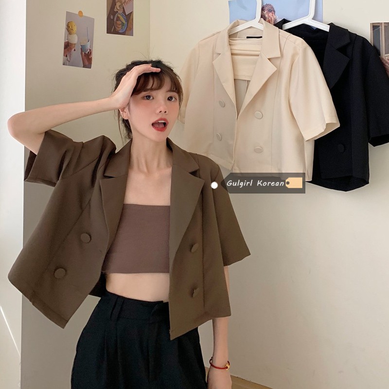 Set áo ống không tay và áo khoác croptop IHKKE phong cách Hàn Quốc thời trang mới dành cho nữ