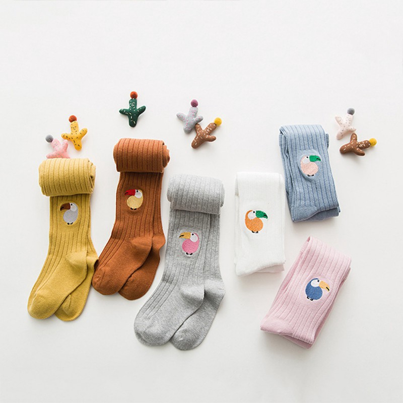 Quần Tất Cotton Giữ Ấm Chống Trượt Hoạ Tiết Thêu Cho Bé Gái