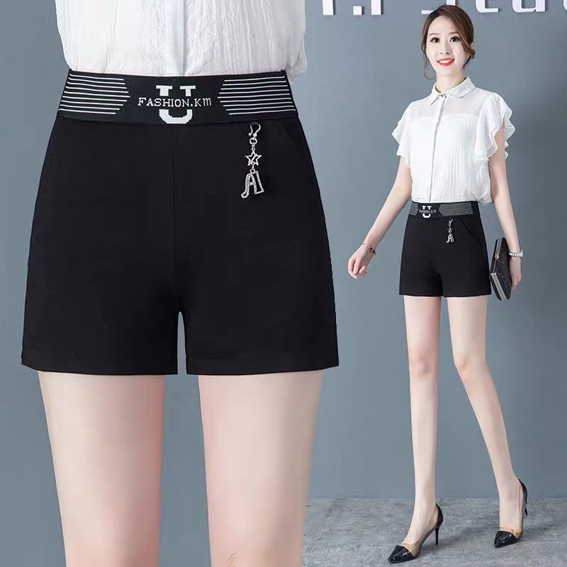 quần short nữ ống rộng mùa hè 2021 mới màu đen cạp cao mỏng A-line phù hợp với dành cho mặc bên ngoài