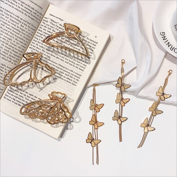 Kẹp tóc càng cua Hàn Quốc kim loại butterfly rơi xinh xắn cho nữ