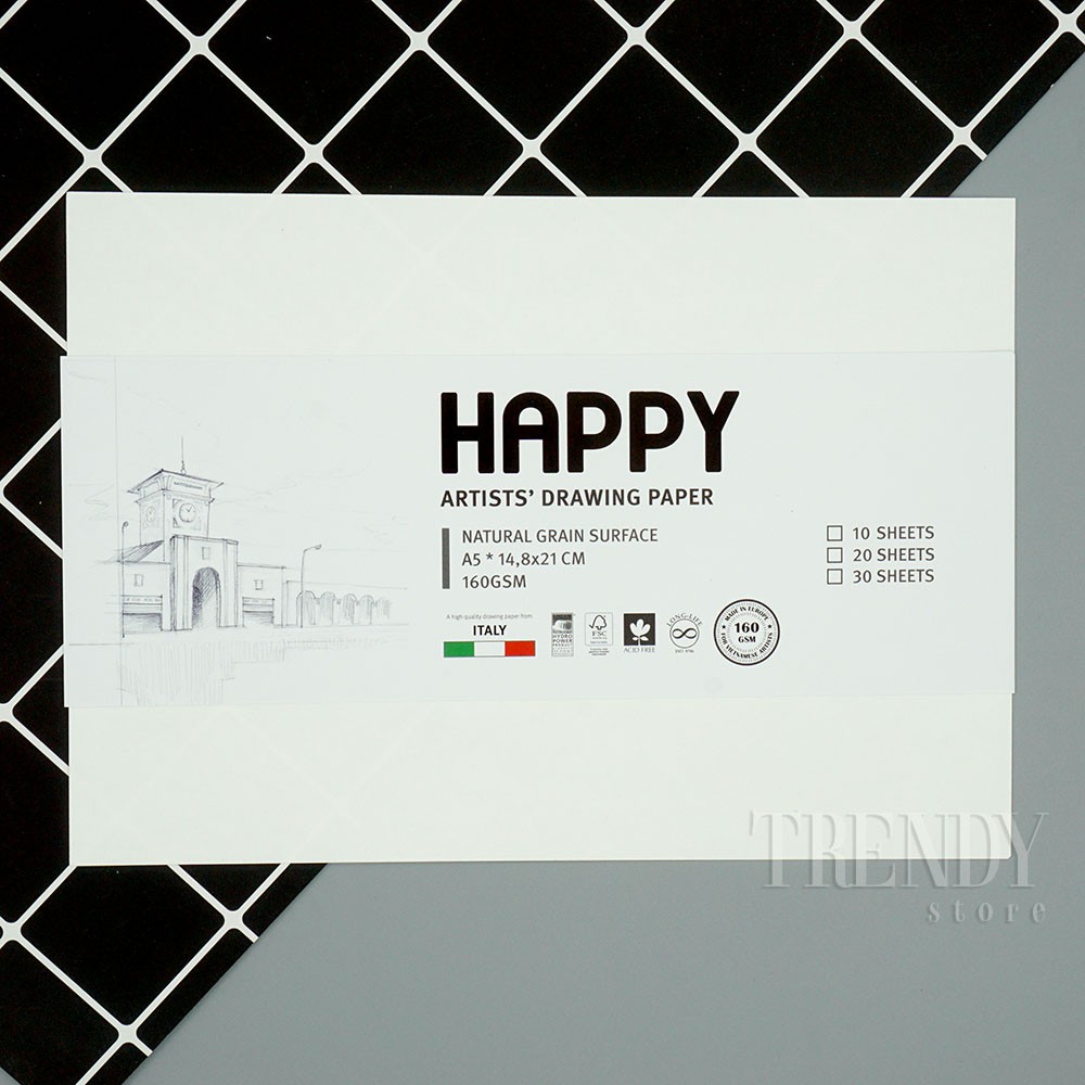 Giấy vẽ Happy Artists’ Drawing Paper 160gsm/200gsm size A5/A4