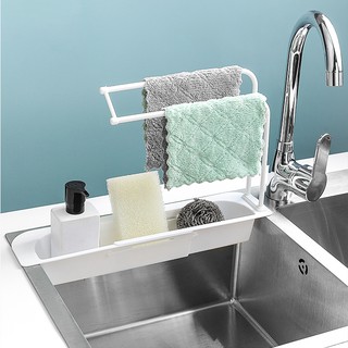 Kệ rút để miếng rửa chén có giá phơi khăn - khay cài bồn rửa bát kéo dài tiện dụng