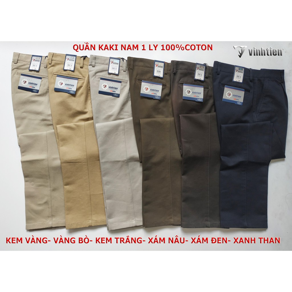 Quần kaki 1 Ly Trung Niên Vĩnh Tiến 100% Cotton Trơn