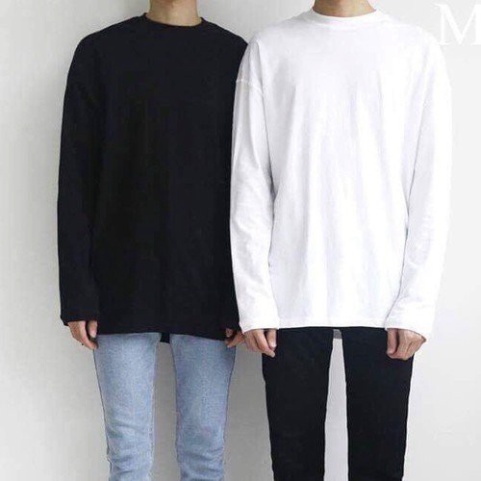 Áo nam form rộng dài tay, kiểu unisex chất vải thun cotton co giãn 4 chiều áo, áo ấm mùa thu đông 2 màu trắng đen-JBT02