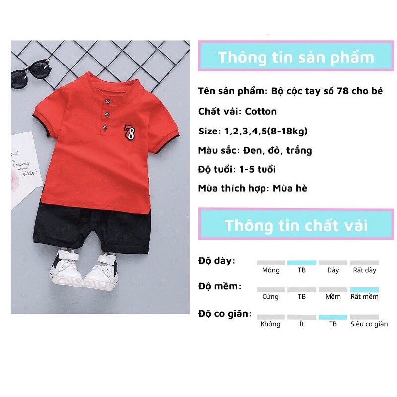 Đồ bộ bé trai 78 chất liệu cotton thấm hút mồ hôi thoáng mát thanh lịch.