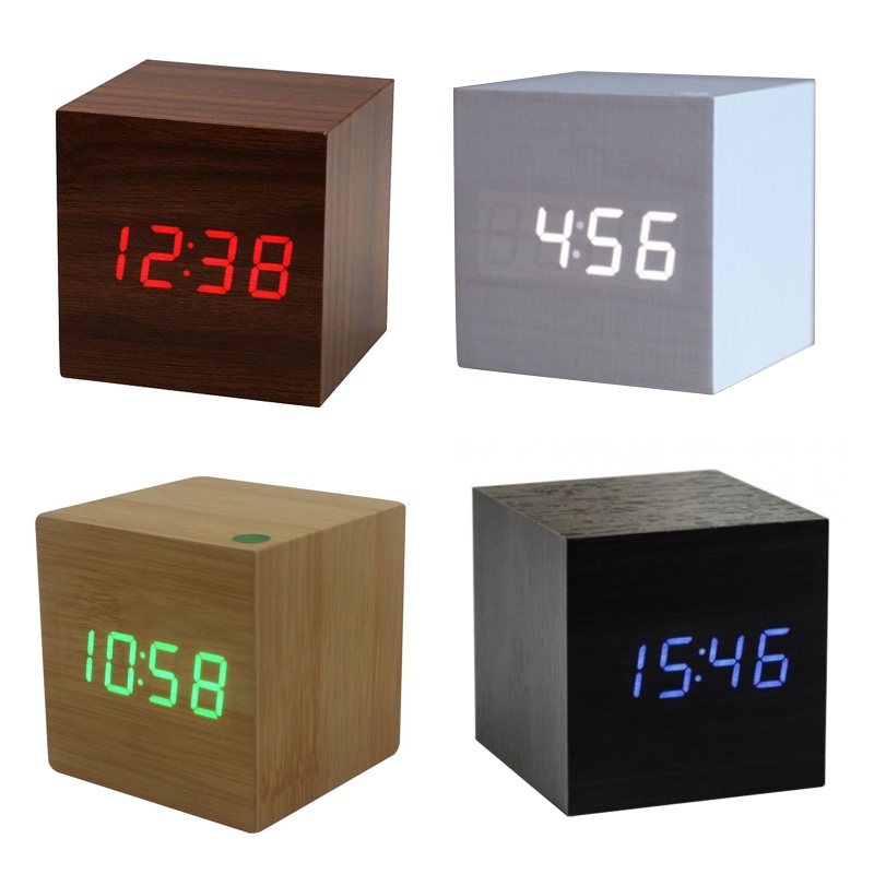 Đồng hồ báo thức điện tử bằng gỗ màn hình LED hiển thị thời gian kỹ thuật số