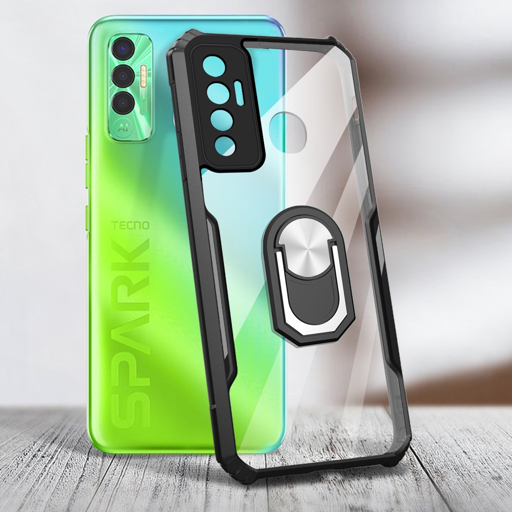 Ốp Điện Thoại Acrylic Trong Suốt Chống Rơi Có Vòng Đỡ Cho Tecno Spark 7 Pro 7P 8 6 GO