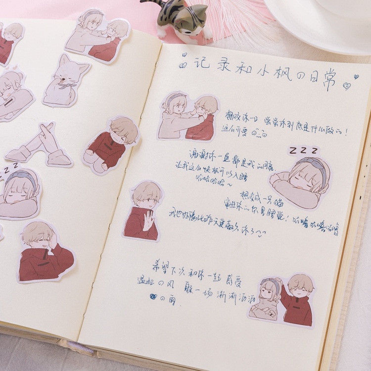 Sticker hộp 45 miếng dán - Cặp Đôi Dễ Thương - Hộp nhãn dán trang trí sổ tay bullet journal - M331