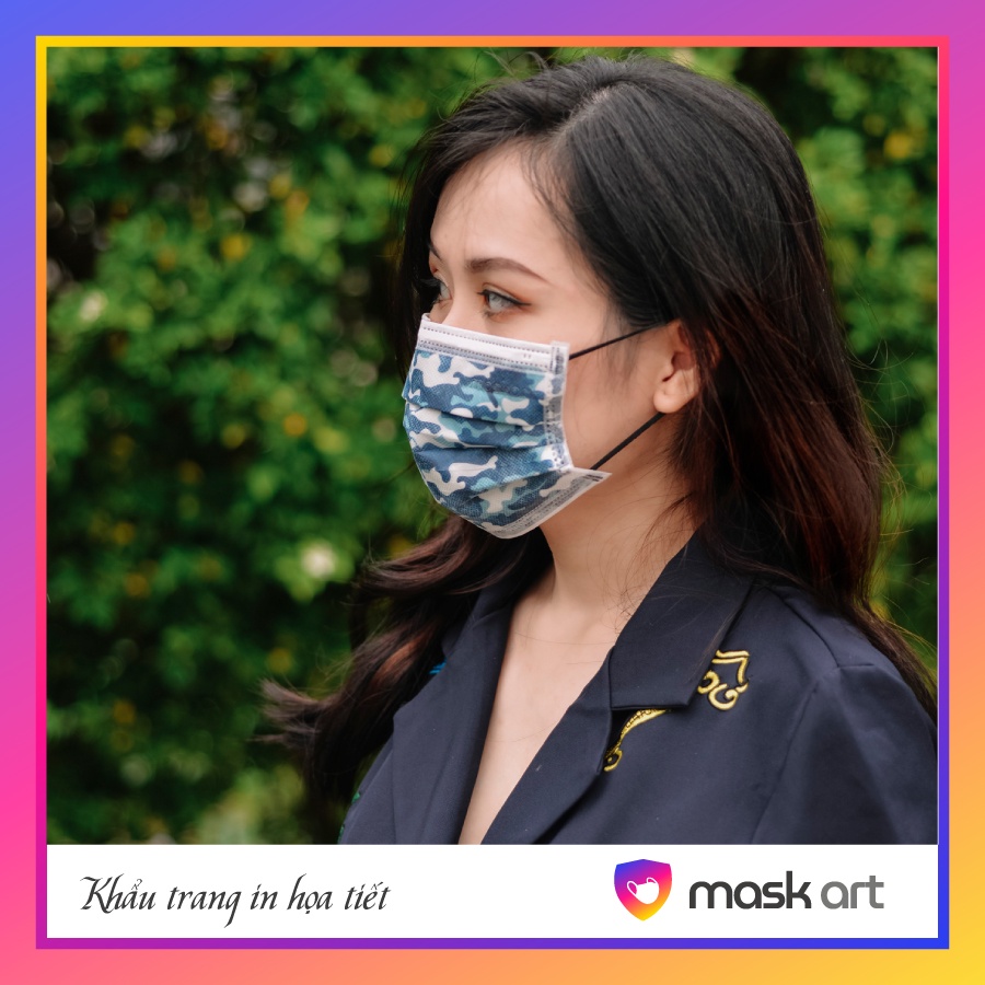 Khẩu trang in hình họa tiết camo xanh 4 lớp MASKART