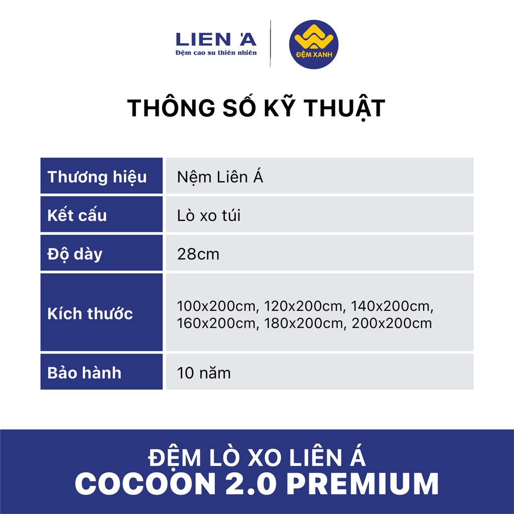 Đệm lò xo túi Liên Á Cocoon 2.0 Premium