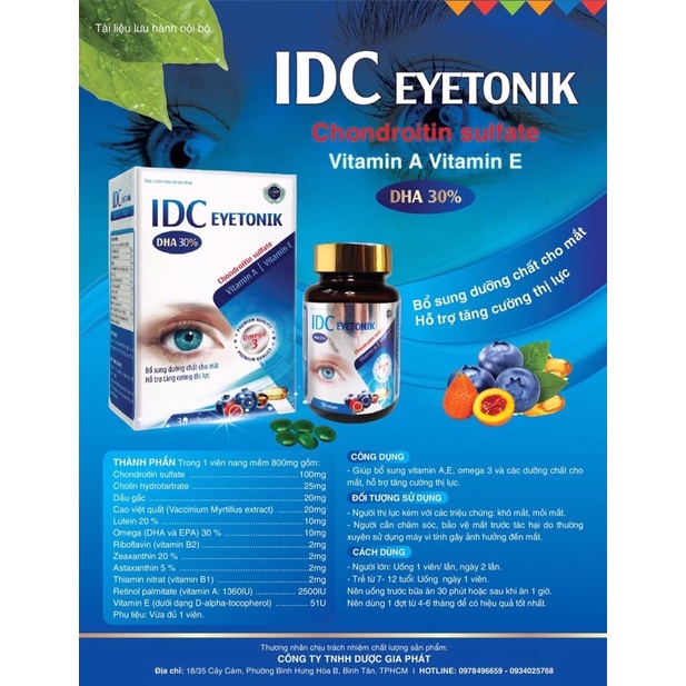 Dầu cá, dầu cá omega 3 IDC EYETONIK, dầu cá bổ sung vitamin cho mắt khỏe, hộp 30 viên